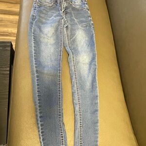 Blue Skinny Jeans with Distressed Effect